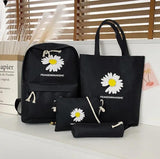 Daisy Print Backpack and Stationery Set Nylon Women Shoulder Bag