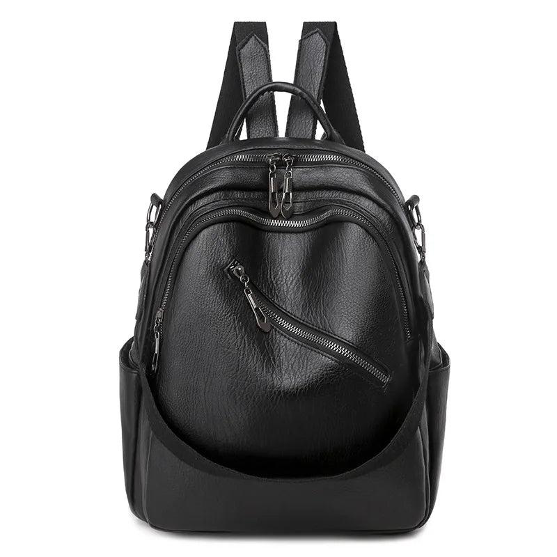 Waterproof Leather Backpack for Women Soft Bag High Capacity