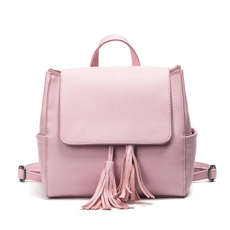 Women Backpacks Female Lady Tassel String Solid Girls School Bag