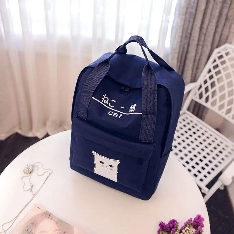 Cat Print Canvas Backpack School Bags for Girls Travel Bags A966