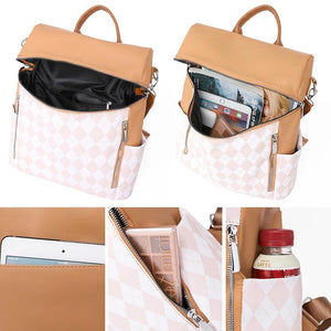 Women's Diamond Lattice Leather Backpack High Anti Theft Bagpack