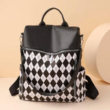 Women's Diamond Lattice Leather Backpack High Anti Theft Bagpack