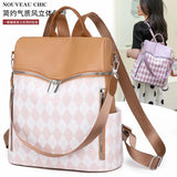 Women's Diamond Lattice Leather Backpack High Anti Theft Bagpack