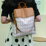 Women's Diamond Lattice Leather Backpack High Anti Theft Bagpack