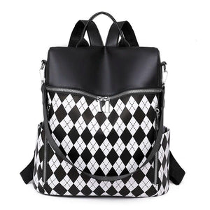 Women's Diamond Lattice Leather Backpack High Anti Theft Bagpack