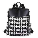 Women's Diamond Lattice Leather Backpack High Anti Theft Bagpack