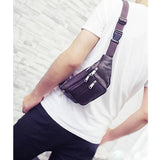 Men Leather Travel Waist Pack Mobile Phone Bag