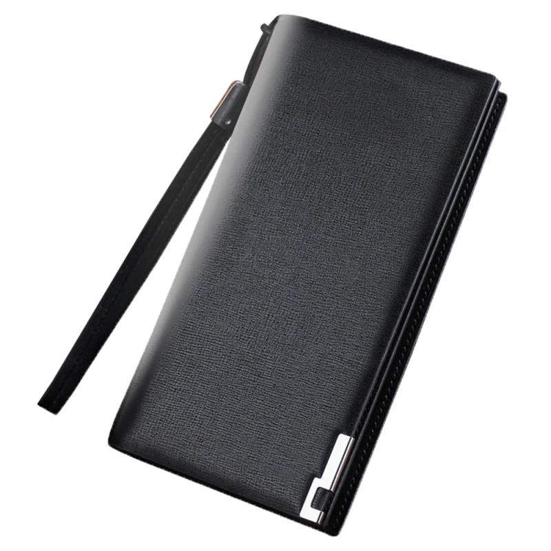 Men's Long PU Wallet Zippered Clutch Business Bag