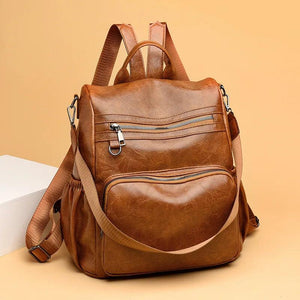 Vintage PU Leather Travel Women Shopping Backpack Large Capacity Schoolbags