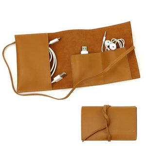 Leather Organizer Bag Travel Cable Storage Roll