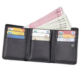 Short Trifold Leather Men Wallet with Hasp
