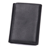 Short Trifold Leather Men Wallet with Hasp
