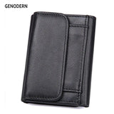 Short Trifold Leather Men Wallet with Hasp
