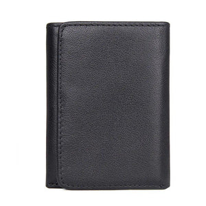 Short Trifold Leather Men Wallet with Hasp