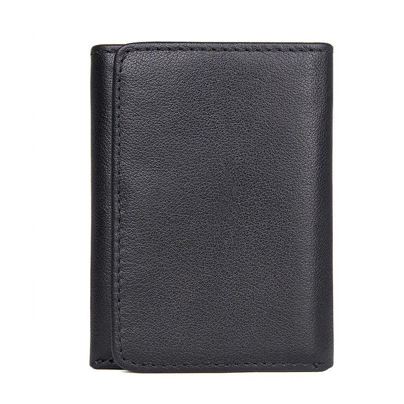 Short Trifold Leather Men Wallet with Hasp