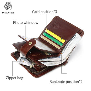 Engraved RFID Short Wallet Men Leather PhotoPurse