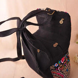 Vintage Embroidered Women Canvas Backpacks Floral Rucksack Schoolbag