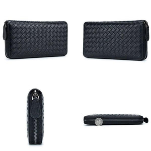 Men's Woven Leather Wallet Clutch Bag with Large Capacity
