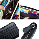 Men's Woven Leather Wallet Clutch Bag with Large Capacity