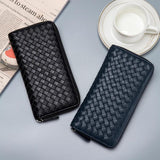 Men's Woven Leather Wallet Clutch Bag with Large Capacity