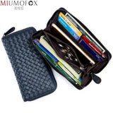 Men's Woven Leather Wallet Clutch Bag with Large Capacity