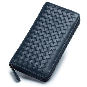 Men's Woven Leather Wallet Clutch Bag with Large Capacity