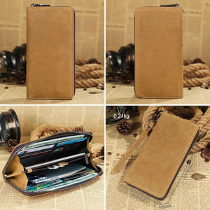Men's Long Wallet Top Cowhide Clutch Bag Functional Cow Leather Handbag