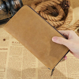Men's Long Wallet Top Cowhide Clutch Bag Functional Cow Leather Handbag
