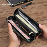 Cowhide Leather Long Men Wallet Business Woven Pattern High Leather Wallet