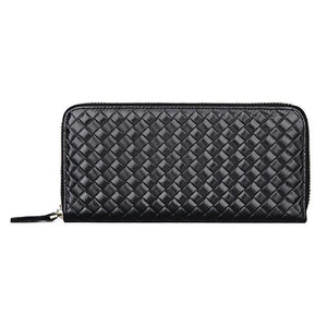 Cowhide Leather Long Men Wallet Business Woven Pattern High Leather Wallet
