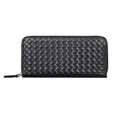 Cowhide Leather Long Men Wallet Business Woven Pattern High Leather Wallet