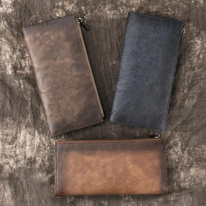 Classic Leather Men's Bifold Wallet Long Clutch Purse
