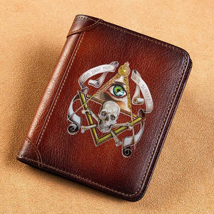 Leather Wallet Eye of God Masonic Skull Print Standard Purse BK463