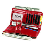 Oil Wax Leather Lady Purse RFID Anti-Theft Brush Long Wallet