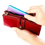 Oil Wax Leather Lady Purse RFID Anti-Theft Brush Long Wallet