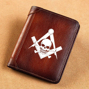 High Leather Wallet with Masons Skull Printing Purse