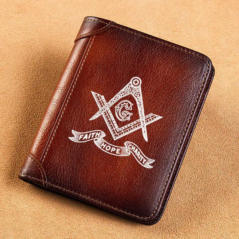 Leather Masonic Symbol Wallet Faith Hope Charity BK900