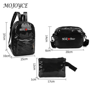 3Pcs/Set Solid Leather Backpack School Bag Travel Shopping