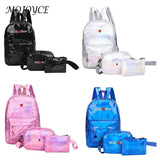 3Pcs/Set Solid Leather Backpack School Bag Travel Shopping