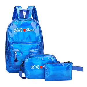 3Pcs/Set Solid Leather Backpack School Bag Travel Shopping