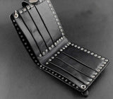 2 Skulls Mens Biker Leather Wallet with Chain
