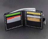 2 Skulls Mens Biker Leather Wallet with Chain