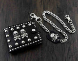 2 Skulls Mens Biker Leather Wallet with Chain