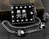 2 Skulls Mens Biker Leather Wallet with Chain