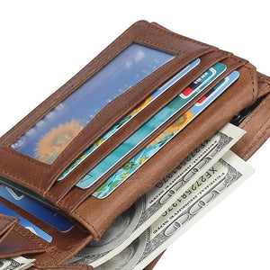 Men Short Bifold Leather Wallet with Coin Pocket