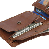 Men Short Bifold Leather Wallet with Coin Pocket
