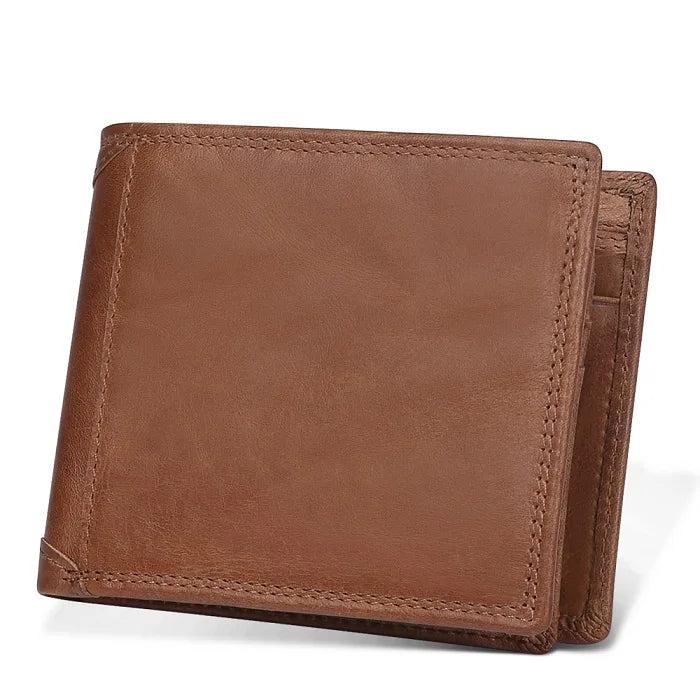 Men Short Bifold Leather Wallet with Coin Pocket