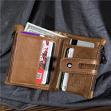 Men Wallet Cow Leather Large Capacity Short Men Purse