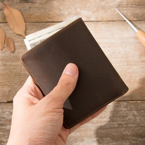 Men's Crazy Horse Leather Short Wallet, Thin Small Purse