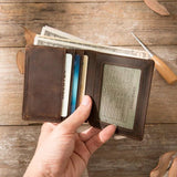 Men's Crazy Horse Leather Short Wallet, Thin Small Purse